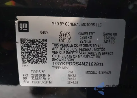 2022 Cadillac Xt6 Awd Premium Luxury z USA, uszkodzony, nr VIN 1GYKPDRS4NZ162811